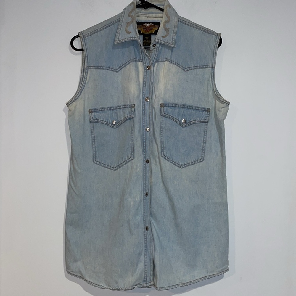 Harley Davidson women’s medium denim button down top